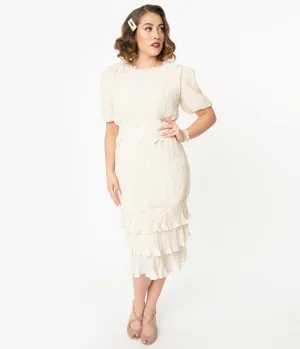 1940s Antique Ivory Swiss Dot Lace Midi Dress