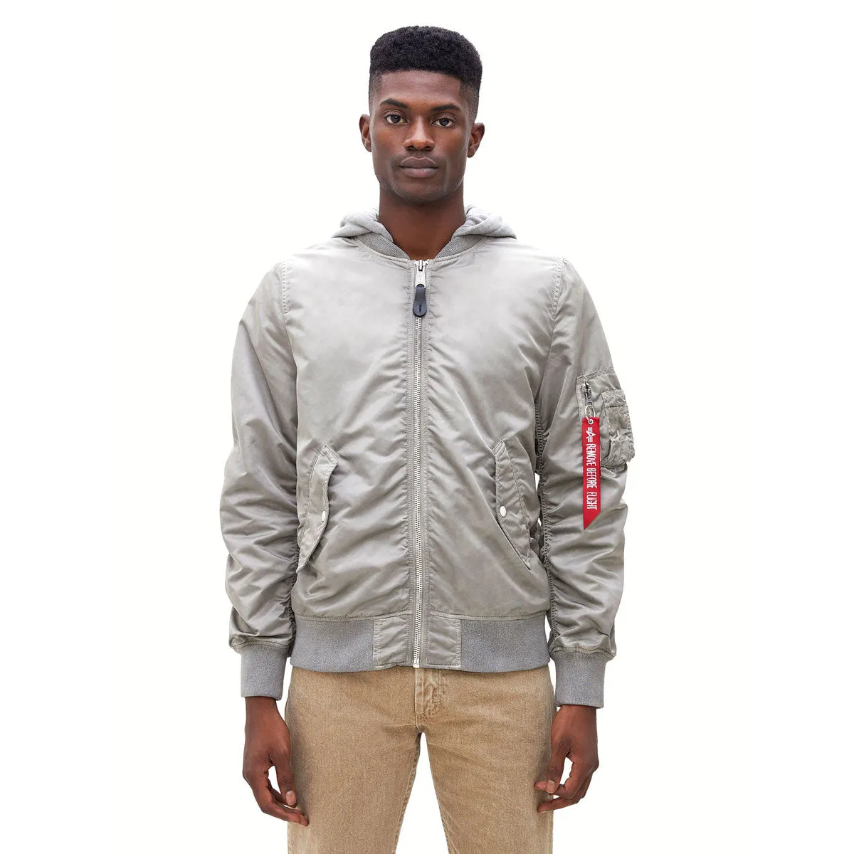 Alpha Industries Men's Vintage White L-2B Hooded Battlewash Flight Jacket
