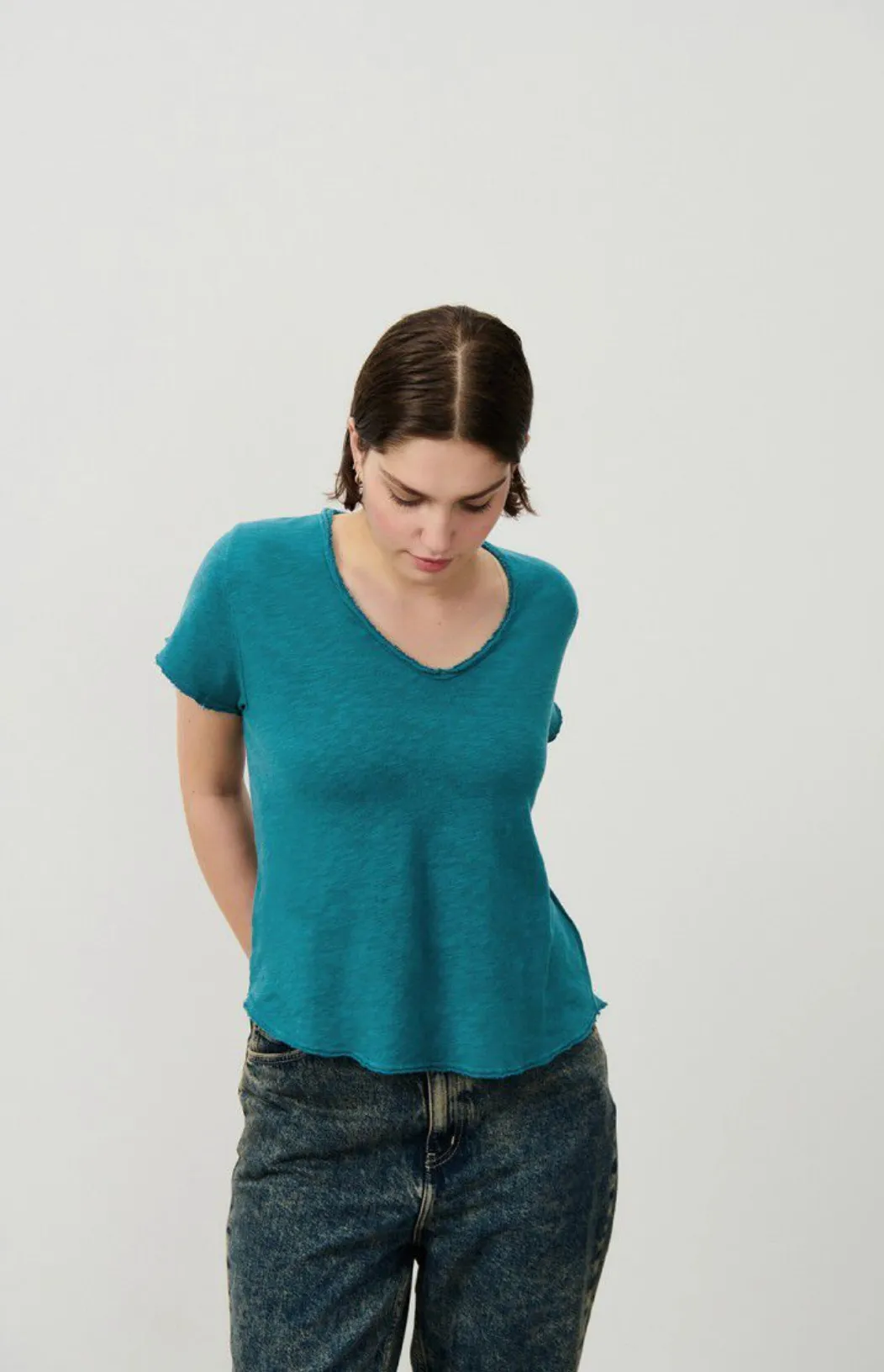 American Vintage Sonoma Short Sleeve V Neck T Shirt - Vintage Petrol
