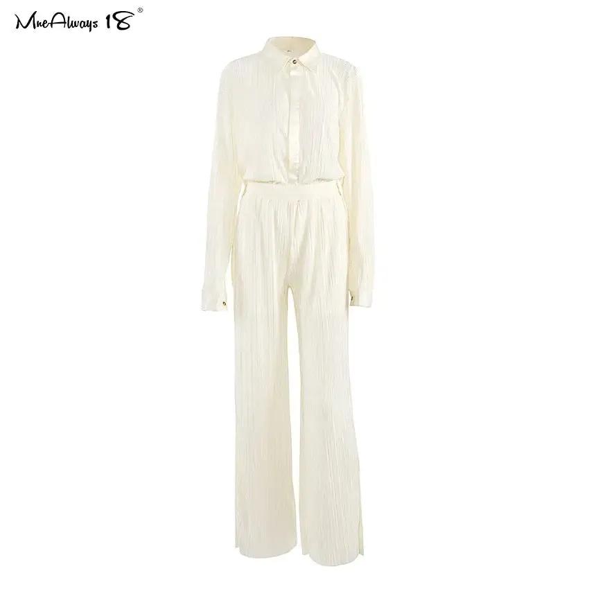 Beige Fashion Top & Pleated Long Palazzo Pants