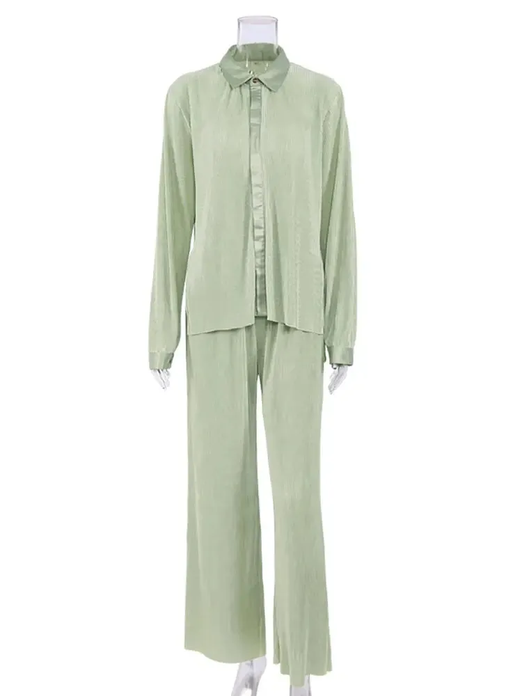 Beige Fashion Top & Pleated Long Palazzo Pants