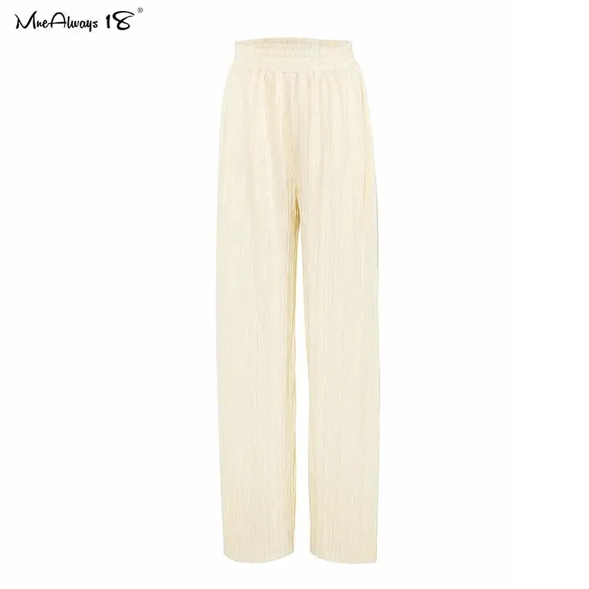Beige Fashion Top & Pleated Long Palazzo Pants