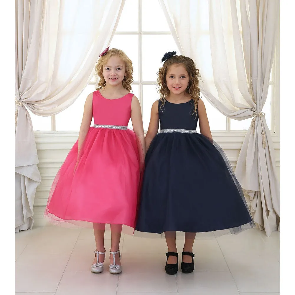 Big Girls Fuchsia Rhinestone Tulle Junior Bridesmaid Dress 8-12