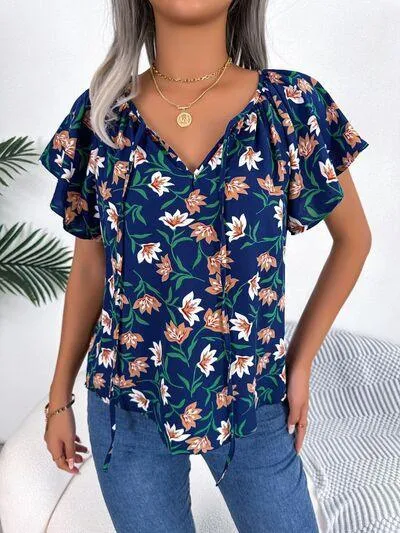 Bloom In Style Floral Flutter Sleeve Blouse