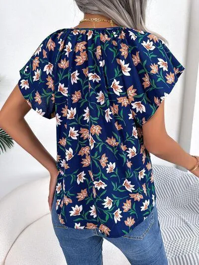 Bloom In Style Floral Flutter Sleeve Blouse