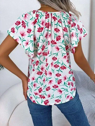 Bloom In Style Floral Flutter Sleeve Blouse