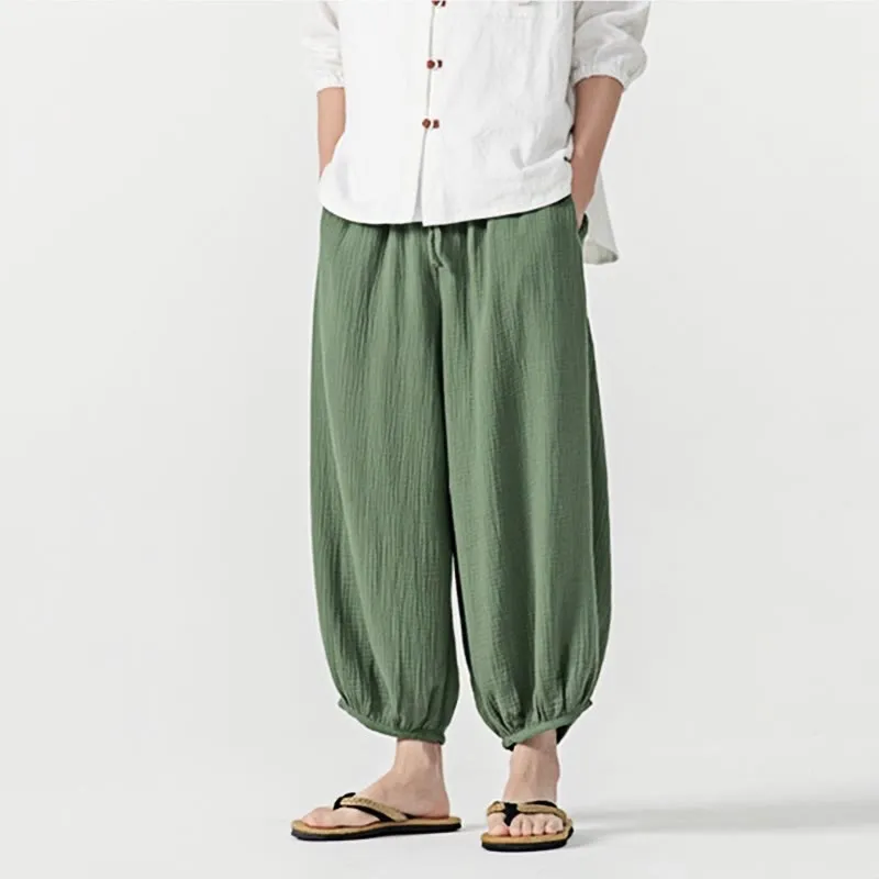 Buddha Stones Soft Solid Color Drawstring Cotton Men's Pants With Pockets