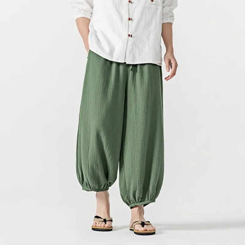 Buddha Stones Soft Solid Color Drawstring Cotton Men's Pants With Pockets