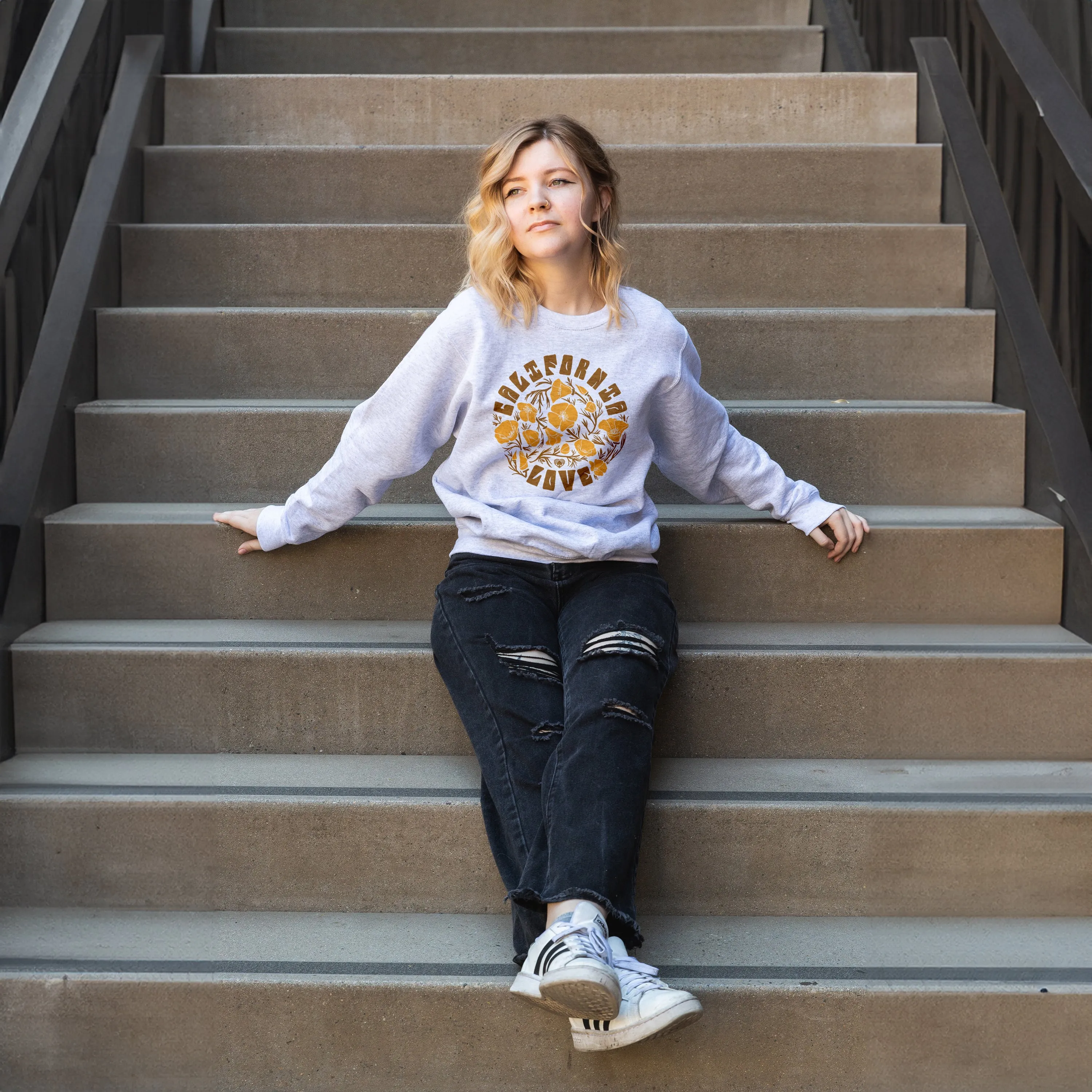 California Poppy Love Thrifty Crew Sweater