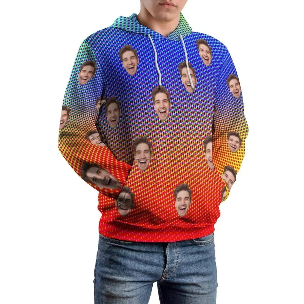Custom Face Hoodie Cool Hoodie Designs Colorful Large Size Hooded Pullover Personalized Big Face Loose Hoodie Top Outfits
