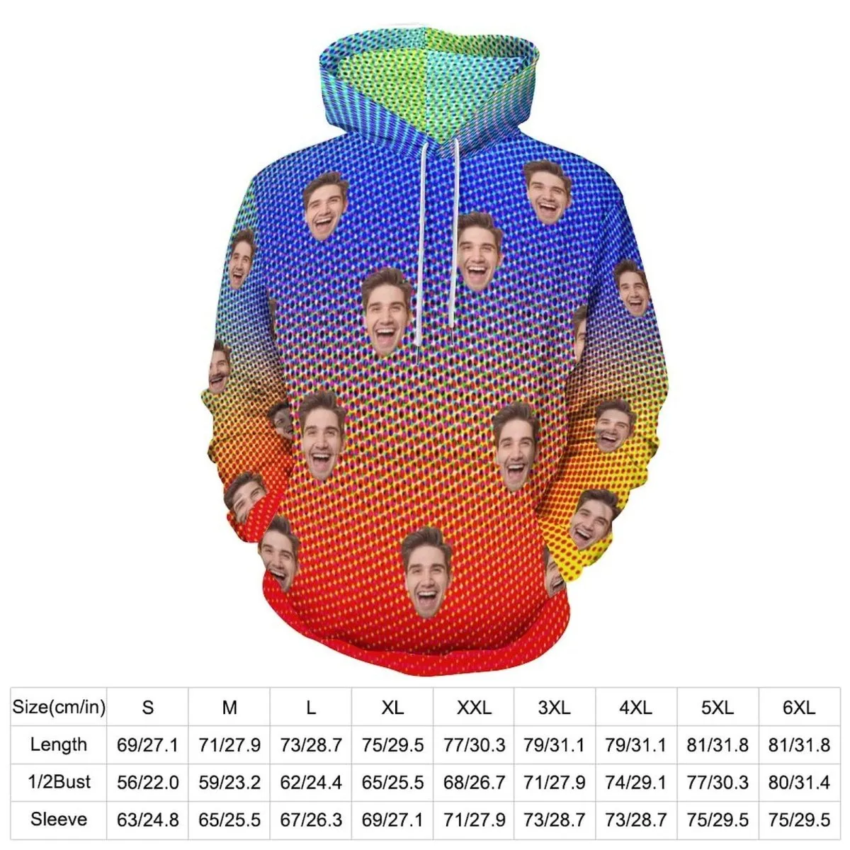 Custom Face Hoodie Cool Hoodie Designs Colorful Large Size Hooded Pullover Personalized Big Face Loose Hoodie Top Outfits