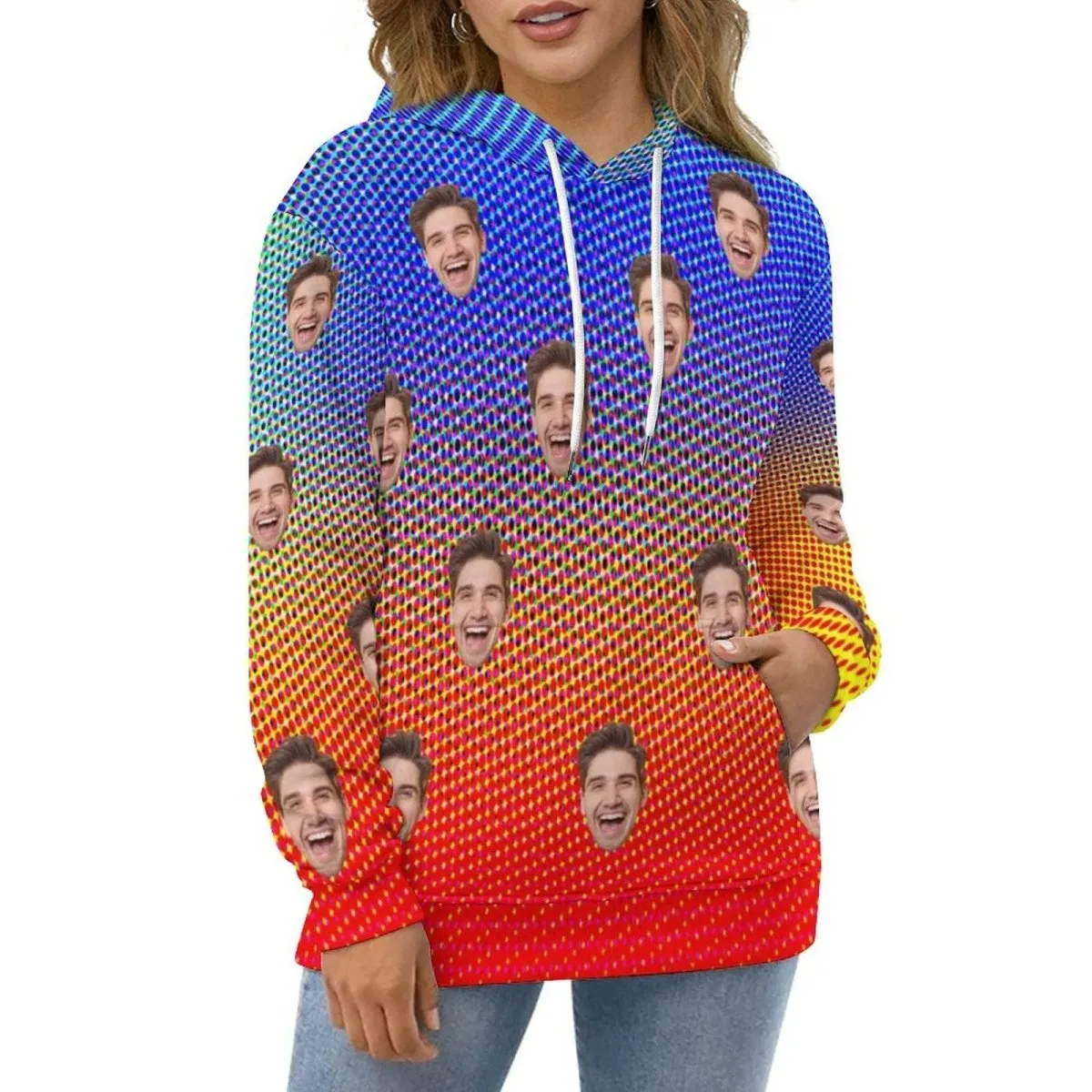 Custom Face Hoodie Cool Hoodie Designs Colorful Large Size Hooded Pullover Personalized Big Face Loose Hoodie Top Outfits