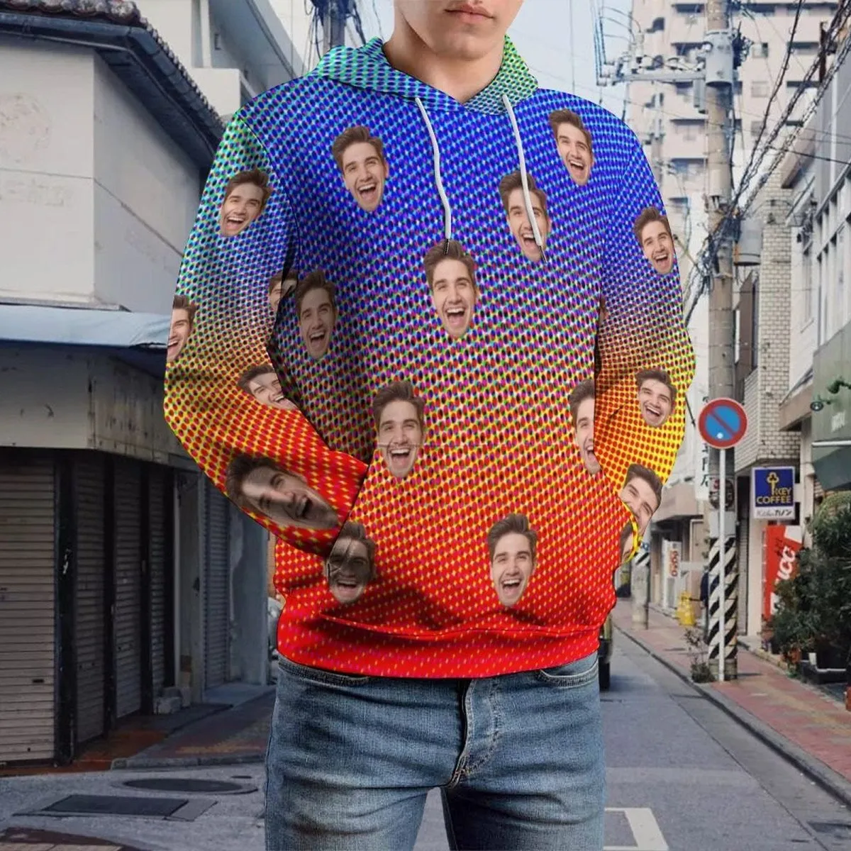 Custom Face Hoodie Cool Hoodie Designs Colorful Large Size Hooded Pullover Personalized Big Face Loose Hoodie Top Outfits
