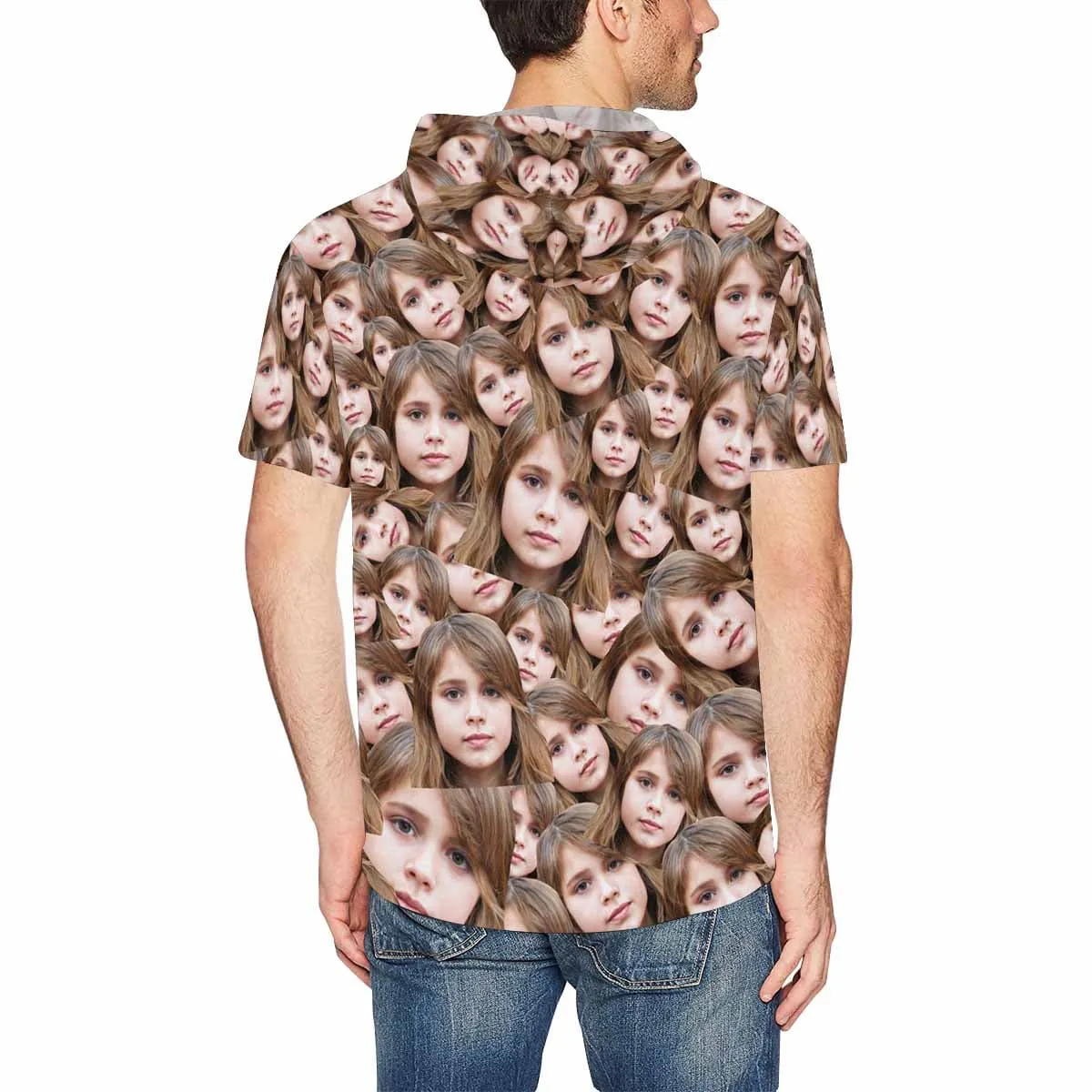 Custom Face Short Sleeve Hoodie with Daughter Seamless Photo Personalized Face Loose Hoodie