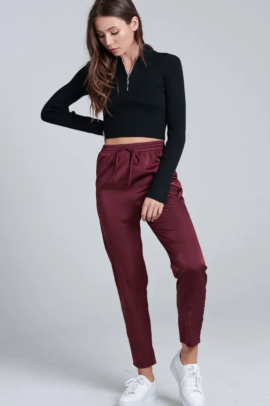 Elegant Wine Satin Pants