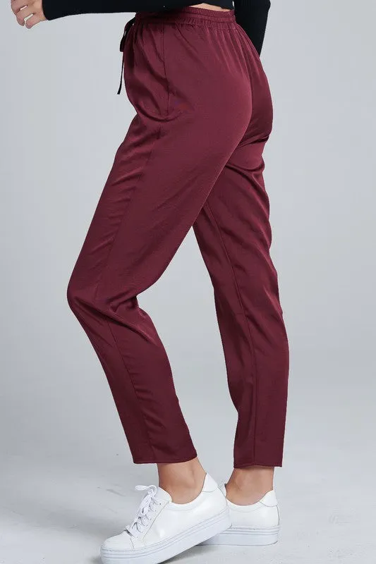 Elegant Wine Satin Pants