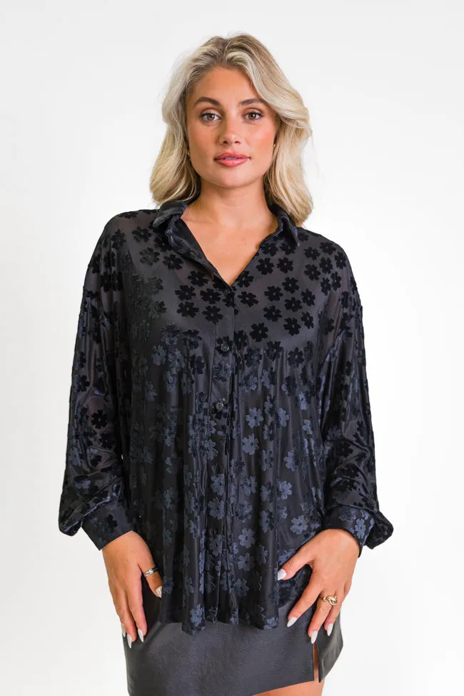 Face The Day Black Velvet Floral Button Down Blouse FINAL SALE