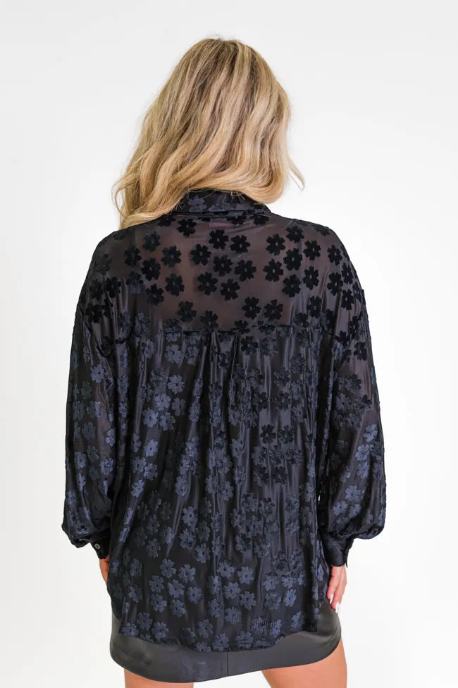 Face The Day Black Velvet Floral Button Down Blouse FINAL SALE