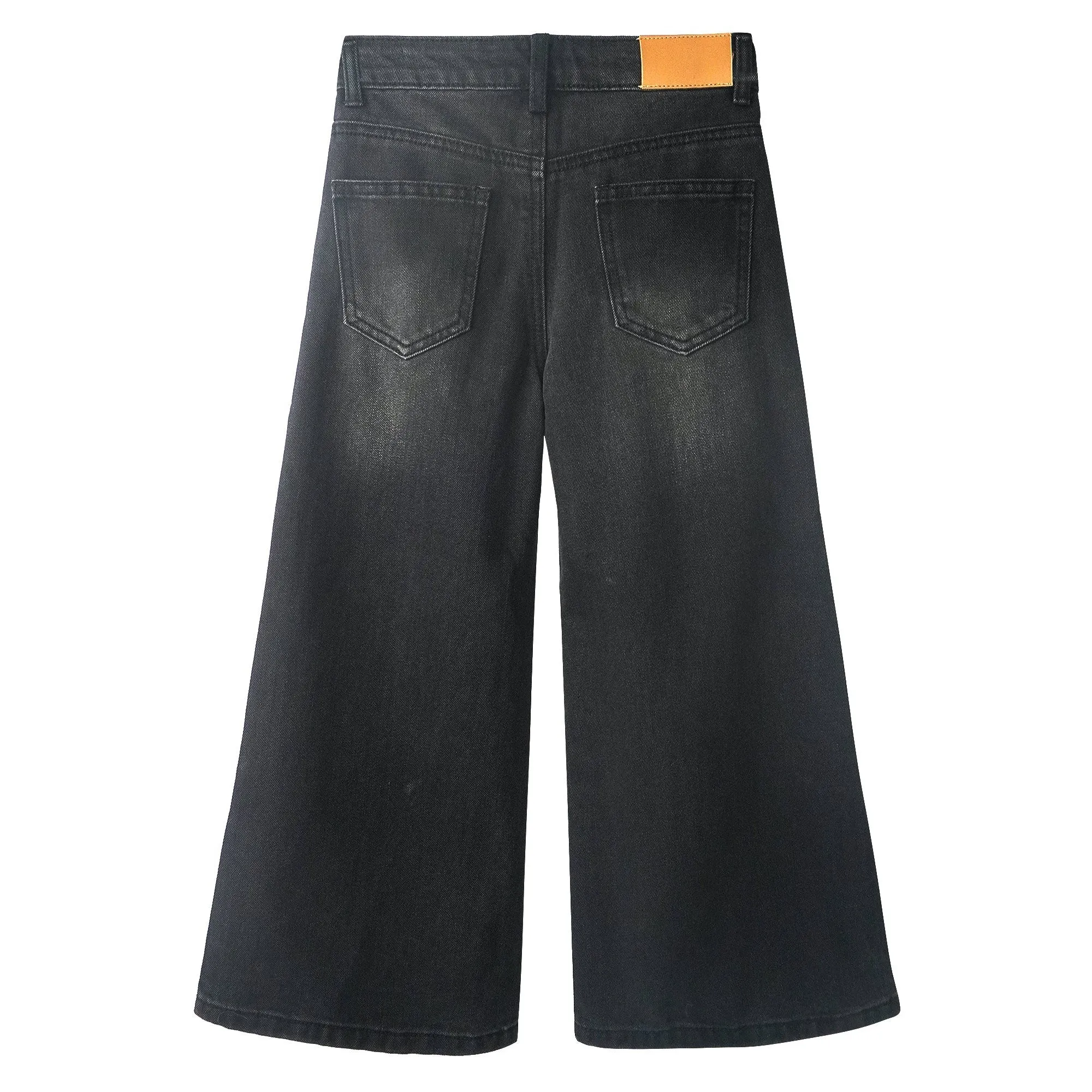 Girls' Wide-leg Jeans,3 Buttons Front Elastic Band InsideSimple Design Flared Denim Pants