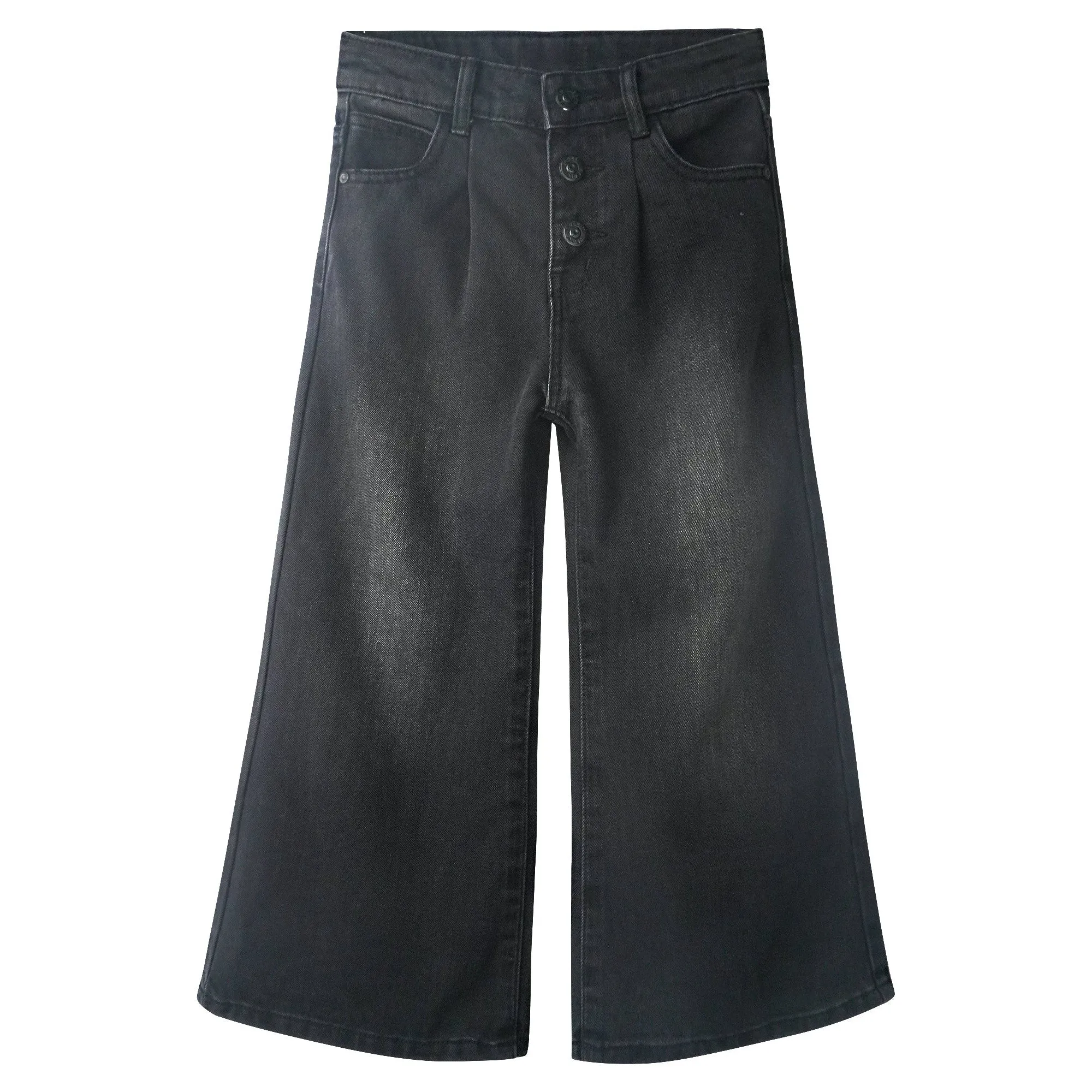 Girls' Wide-leg Jeans,3 Buttons Front Elastic Band InsideSimple Design Flared Denim Pants