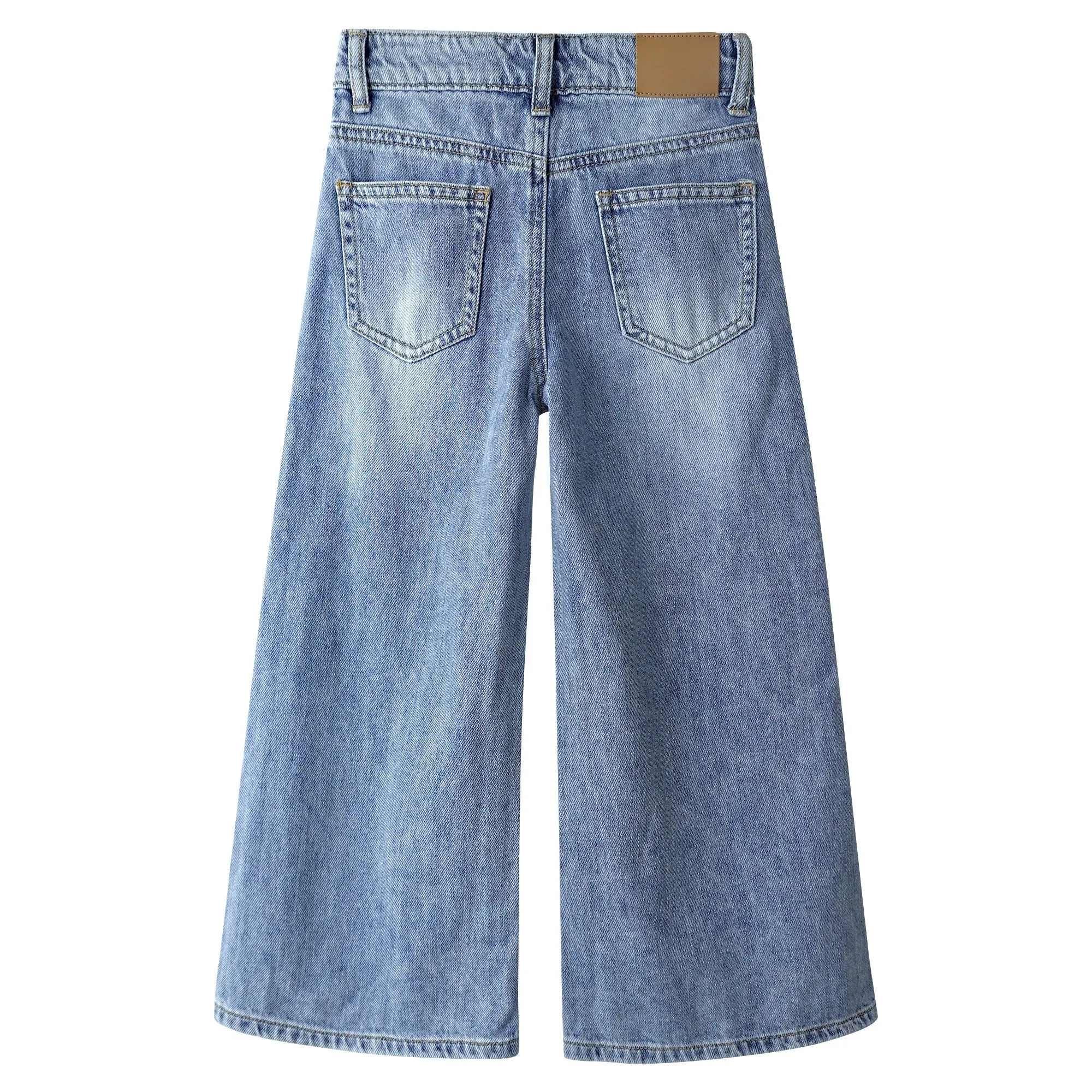 Girls' Wide-leg Jeans,3 Buttons Front Elastic Band InsideSimple Design Flared Denim Pants