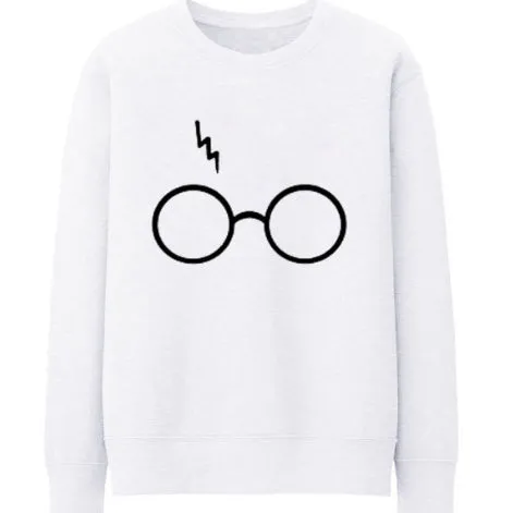 Glasses Print Round Collar Long Sleeves Sweatshirt