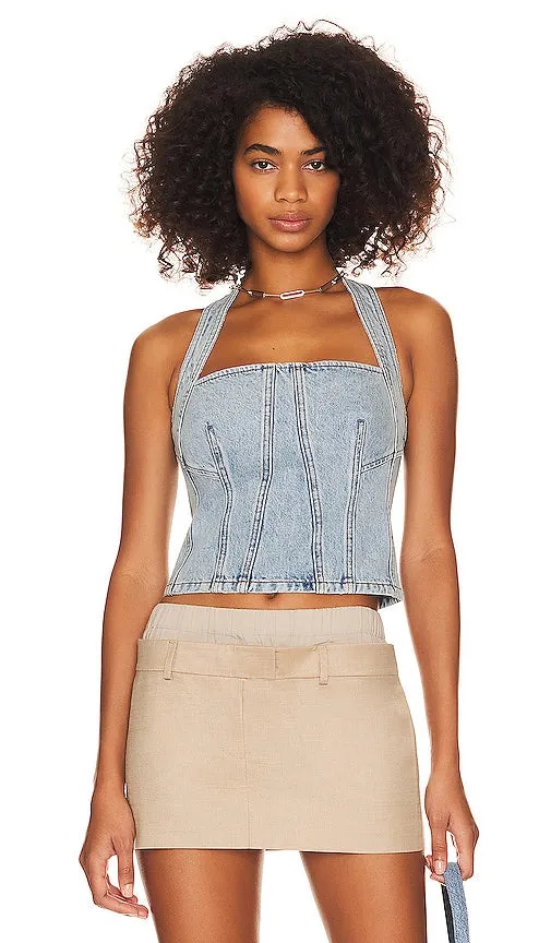 GRLFRND Tianna Halter Bustier in Blue