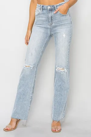 Harmony High Rise Light Wash Slim Straight Leg Jeans