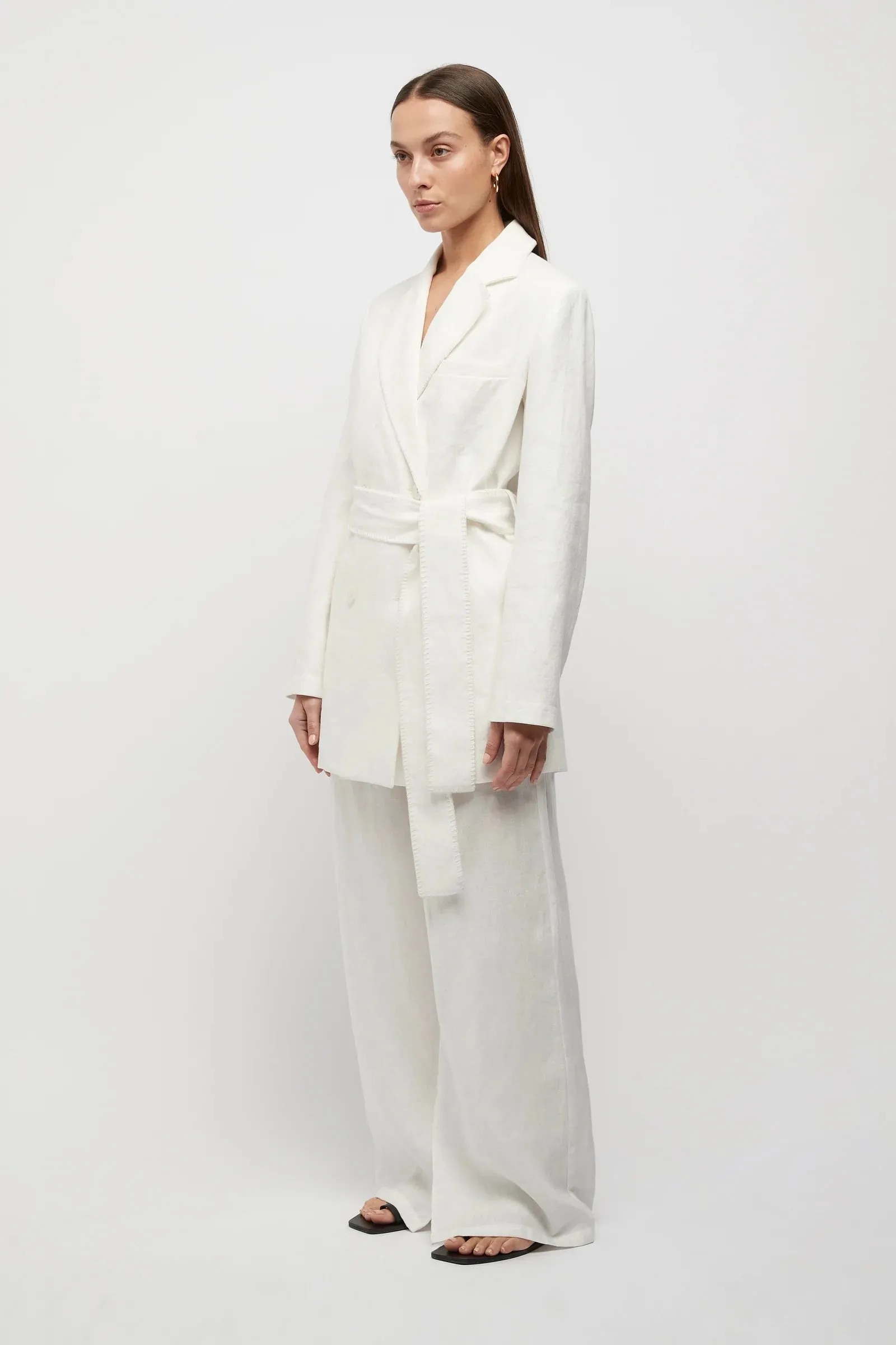 Hayworth Blanket Stitch Linen Blazer White