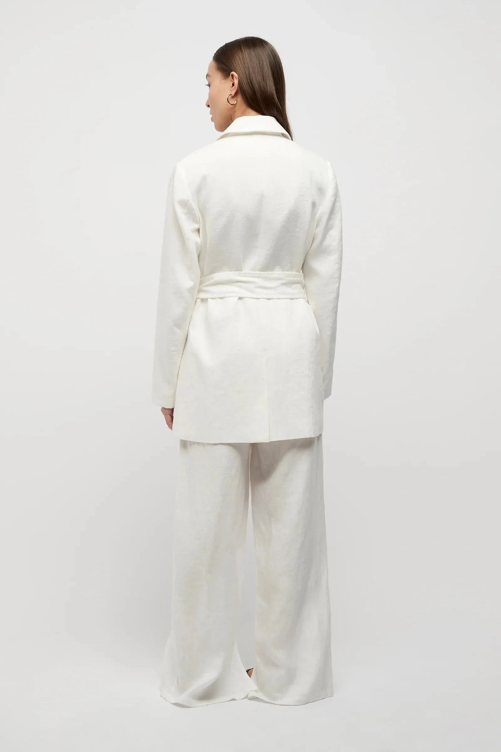 Hayworth Blanket Stitch Linen Blazer White