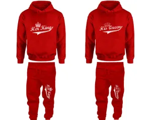 Her King & His Queen Couple Matching Pullover Hoodies and Jogger Pants Set – Unisex Mix & Match | 4 Pieces Sold Separately for Personalized Style