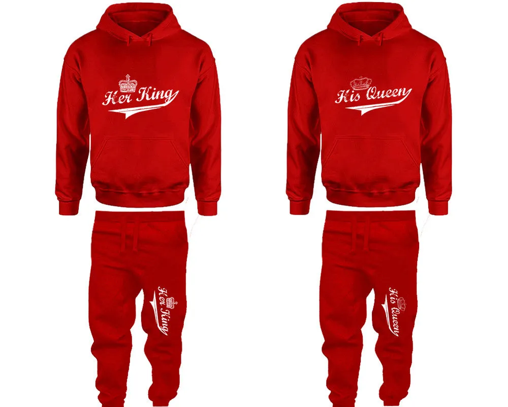 Her King & His Queen Couple Matching Pullover Hoodies and Jogger Pants Set – Unisex Mix & Match | 4 Pieces Sold Separately for Personalized Style