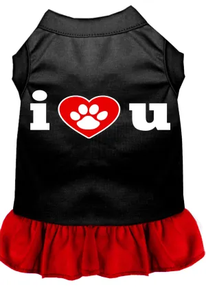 I Heart You Screen Print Dog Dress Black With Light Pink Lg