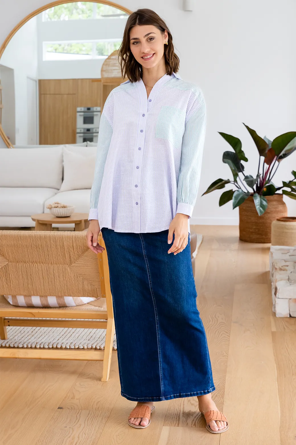 Lana Blouse Purple/Mint Stripe