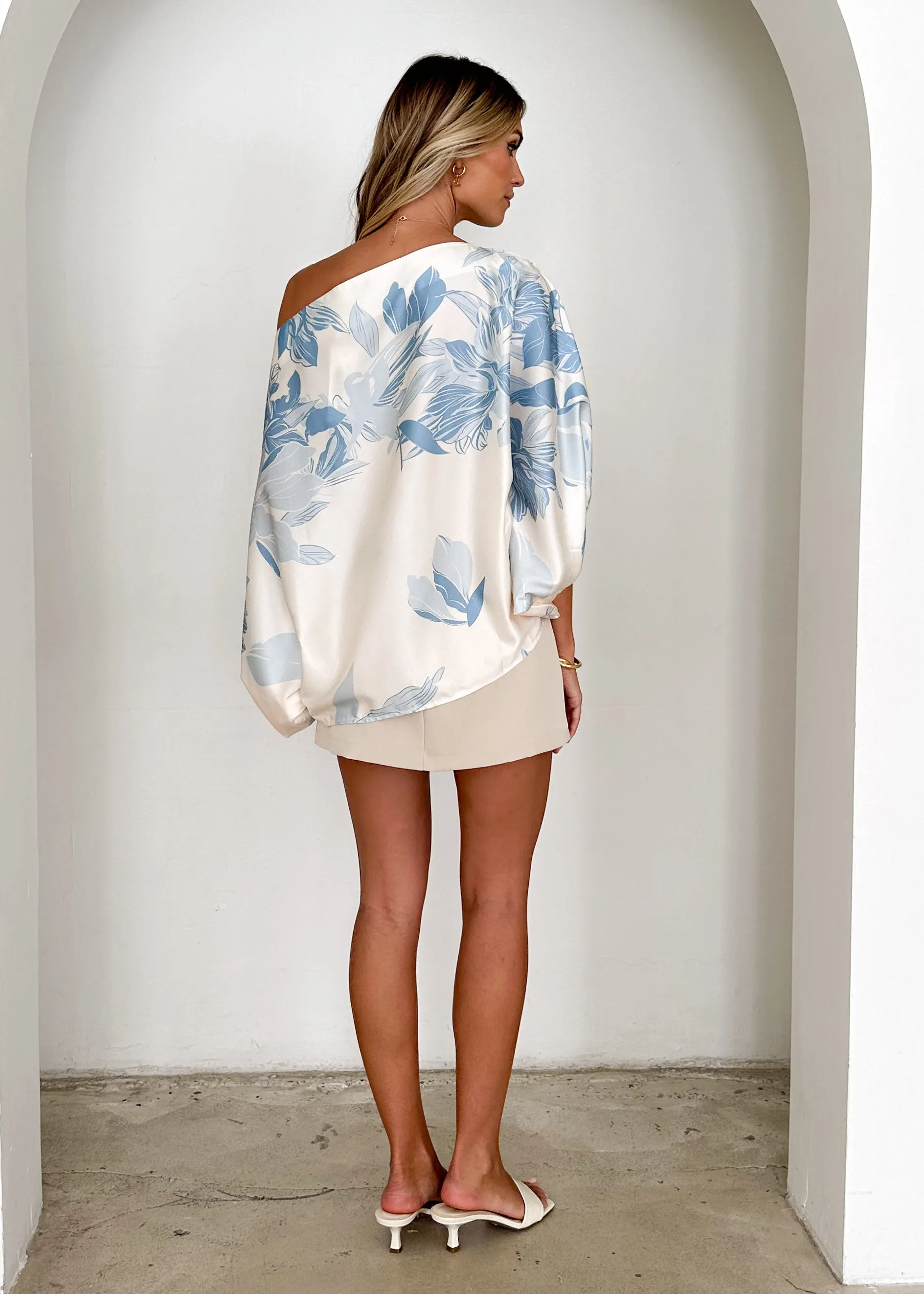 Maui Off Shoulder Top - Blue Flowers
