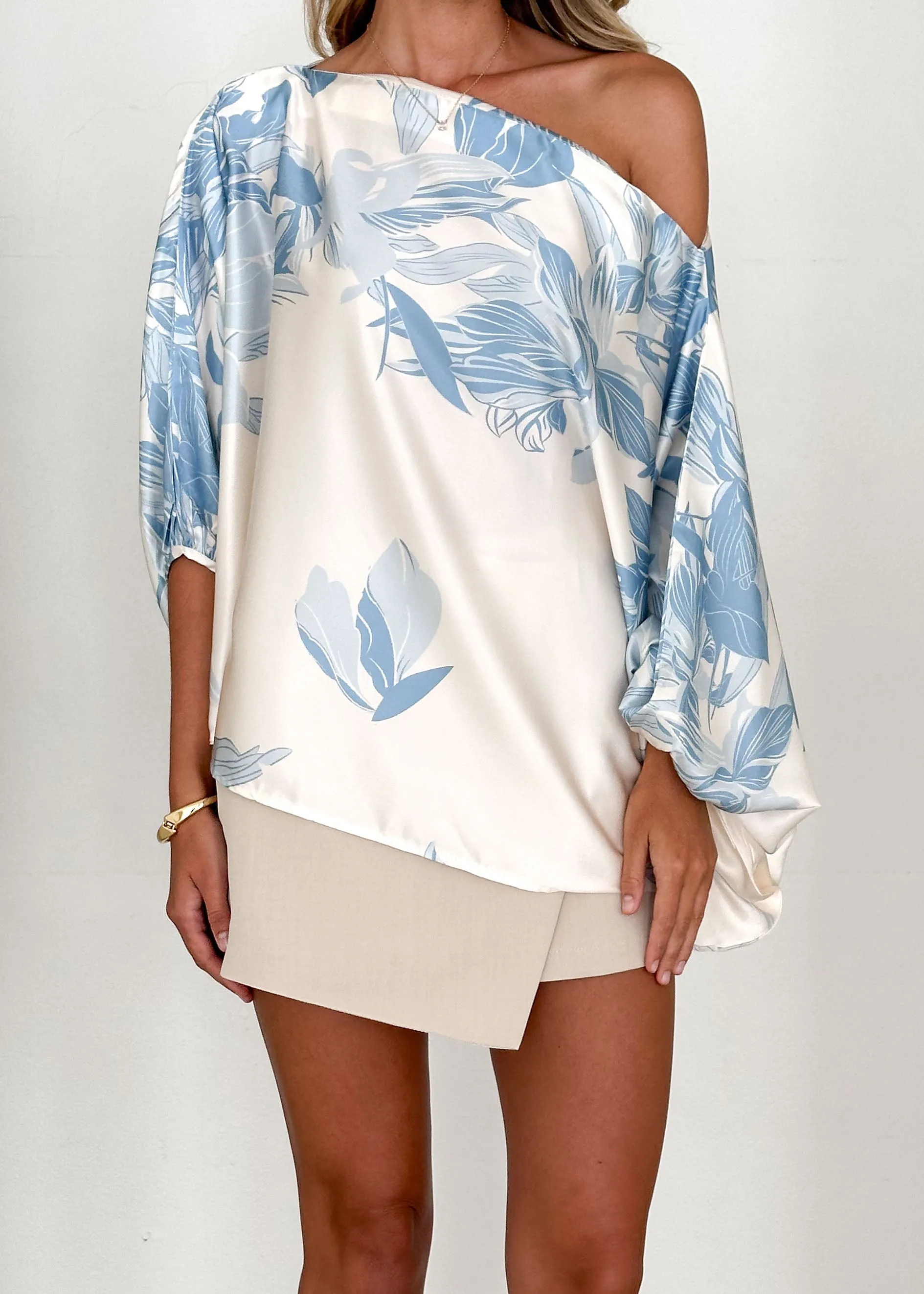 Maui Off Shoulder Top - Blue Flowers