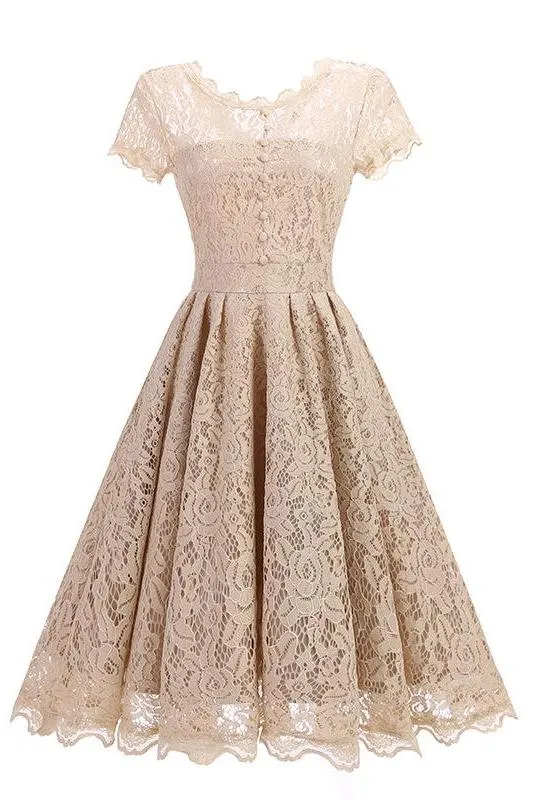 MB FASHION  Vintage Lace Fit-and-Flare Dress with Cap Sleeves 1523