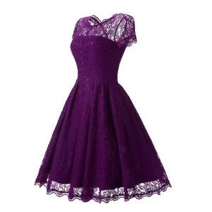MB FASHION  Vintage Lace Fit-and-Flare Dress with Cap Sleeves 1523