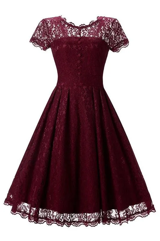 MB FASHION  Vintage Lace Fit-and-Flare Dress with Cap Sleeves 1523