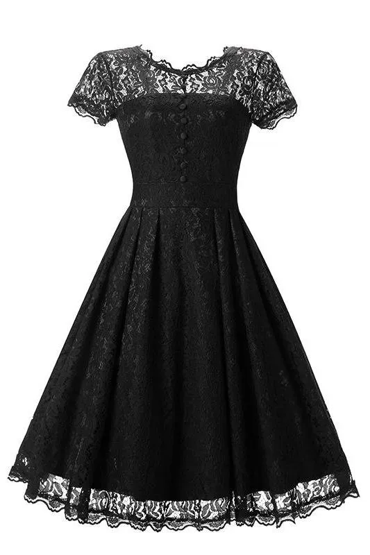 MB FASHION  Vintage Lace Fit-and-Flare Dress with Cap Sleeves 1523