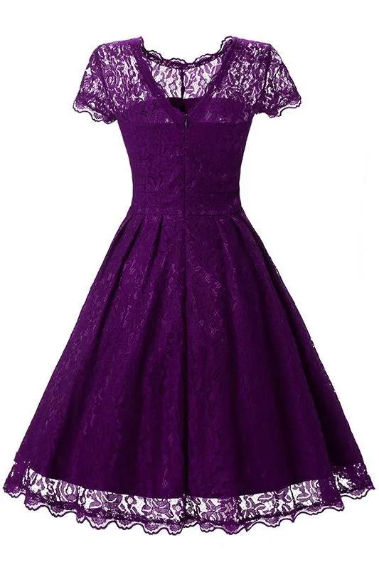 MB FASHION  Vintage Lace Fit-and-Flare Dress with Cap Sleeves 1523