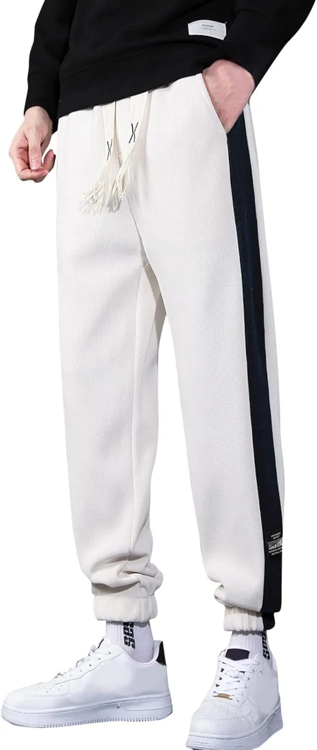 Mens Sweatpants with Pockets Big and Tall Fit Twill Joggers Multi-Pockets Cargo Pants Sweatpants for Men Men's Khaki
