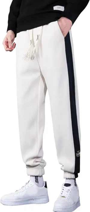 Mens Sweatpants with Pockets Big and Tall Fit Twill Joggers Multi-Pockets Cargo Pants Sweatpants for Men Men's Khaki