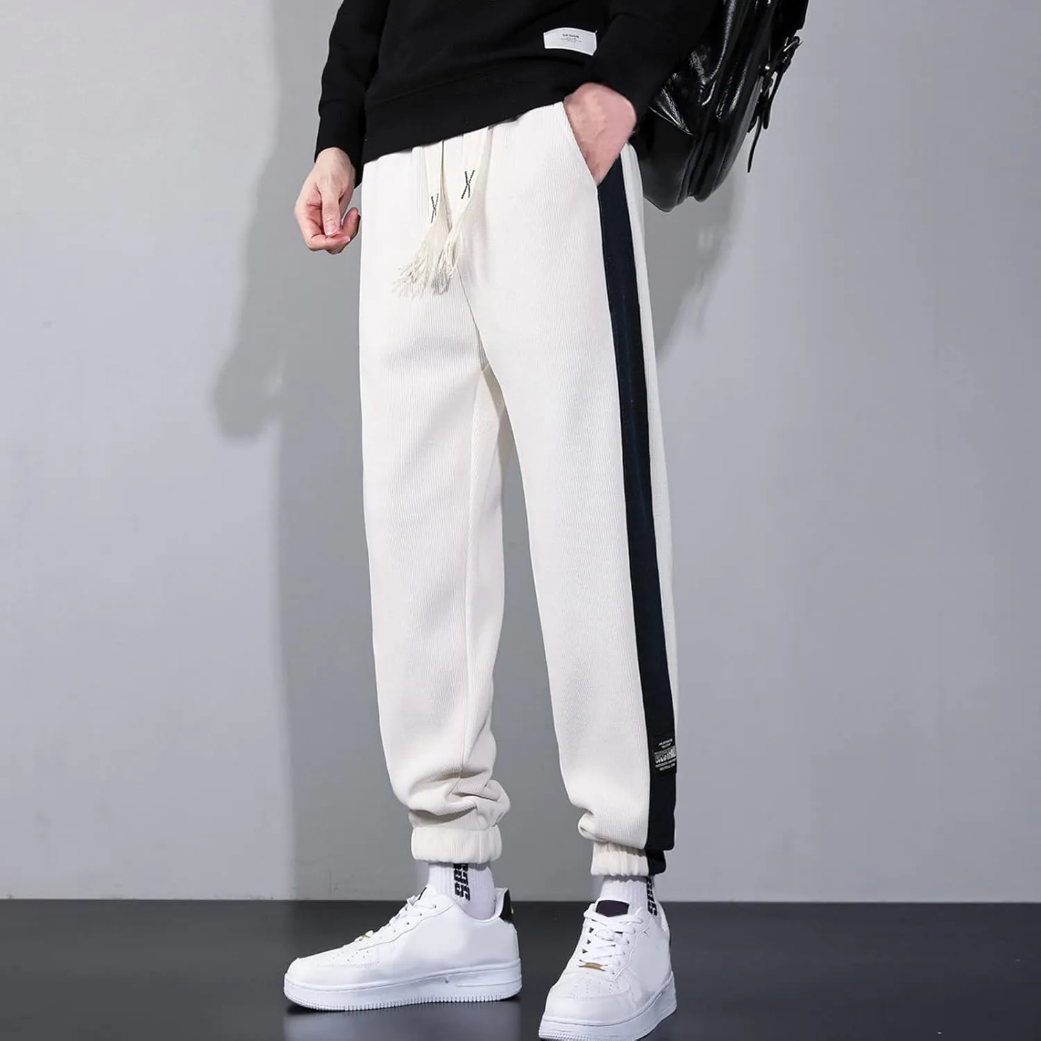 Mens Sweatpants with Pockets Big and Tall Fit Twill Joggers Multi-Pockets Cargo Pants Sweatpants for Men Men's Khaki