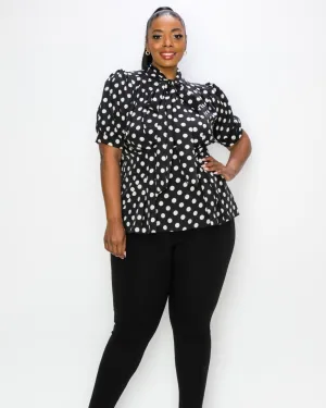 Minnie Polka Dot Tie Neck Blouse | Black/Ivory