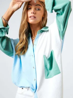 Modern Day Color Blocked Button Down Long Sleeve Top