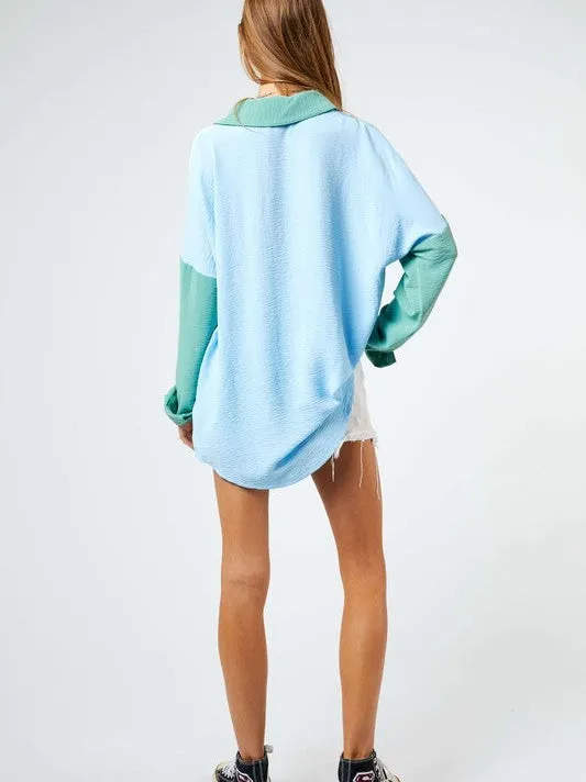 Modern Day Color Blocked Button Down Long Sleeve Top