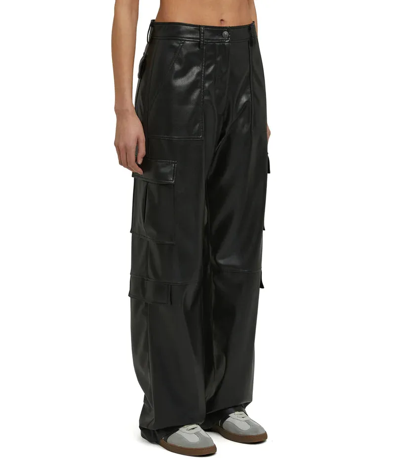 MSGM Soft eco leather black cargo trousers