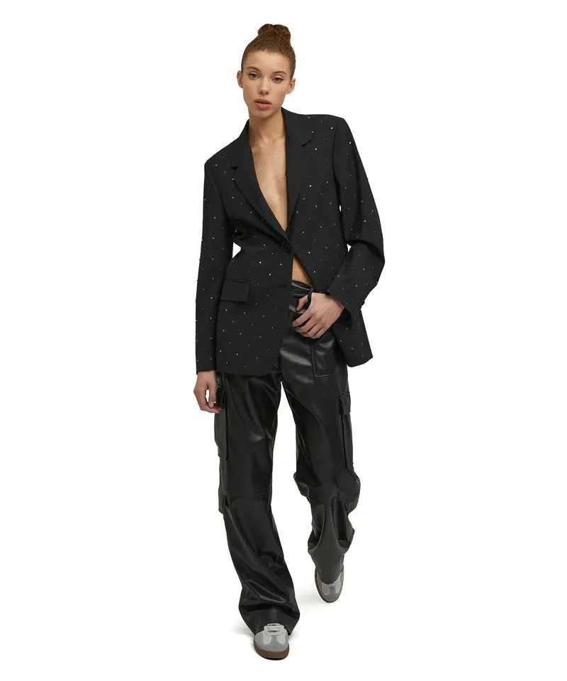 MSGM Soft eco leather black cargo trousers