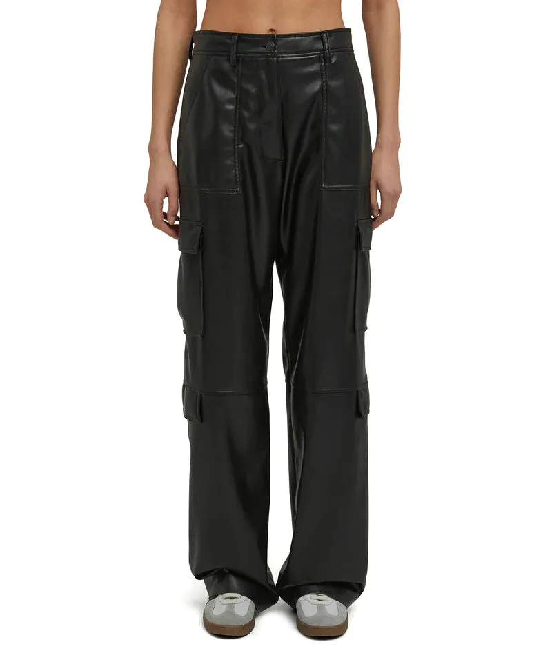 MSGM Soft eco leather black cargo trousers